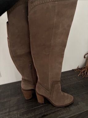 Tall Taupe Suede Knee-High Boots - Women